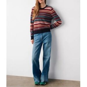 Vintage Andina Peruvian Fair Isle Striped Crewneck Sweater Multi Color Size S M